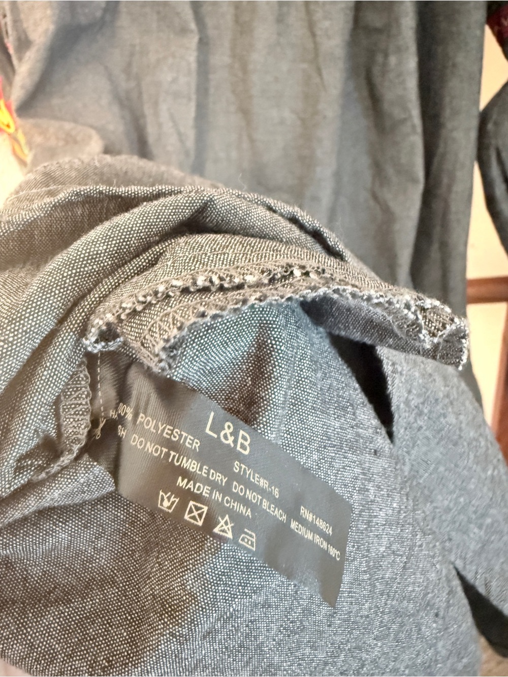 Lucky & Blessed Gray Shirred Waist Dress with Subtle Floral Detail Size M - Picture 5 of 5
